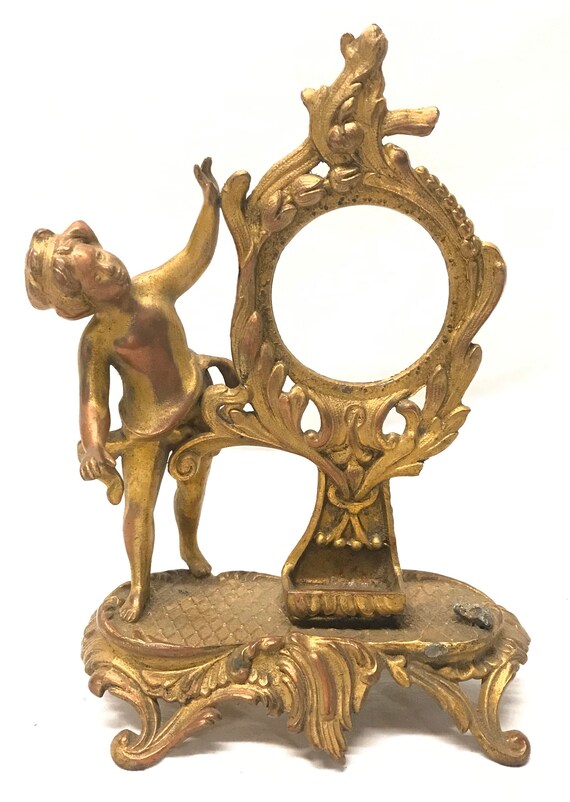 Victorian Pocket Watch Stand Cast Iron Cherub A… Gem