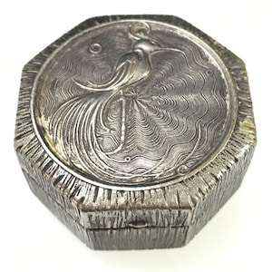 Bird of Paradise Pill or Powder Box Art Nouveau Octagon Necklace Pendant | Pendant Only