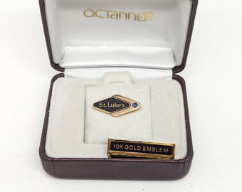 St. Luke's Pin | 10K Gold | OCT | Tanner | Black Onyx Stone | Service Pin | Tie Tack | Box | Jewelry | 24312