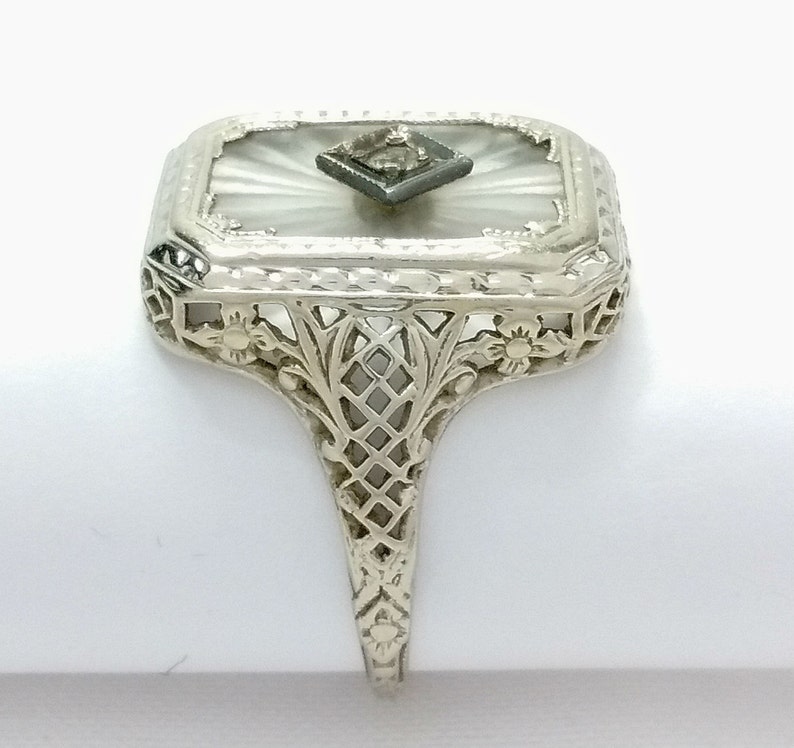 Antique Art Deco Rounded Square 14K White Gold Filigree Etched | Etsy