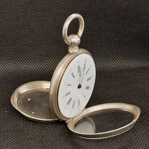 19thc Swiss Cylinder KW/KS Pocket Watch | Runs Slow | Silver Case | Moon Hands | 21695