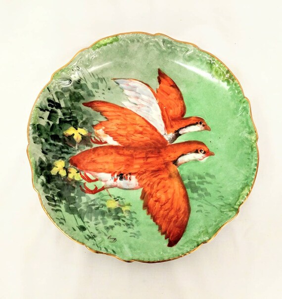 Limoges Game Plate Hand Painted Bird Cabinet Plate-French Artist Limoges France Artist Signed Bird Plate