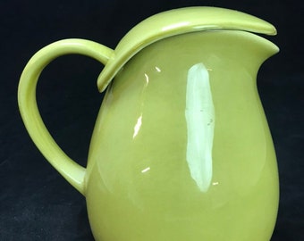 Antique Russel Wright Made by Steubenville Green Chartreuse Pitcher w/Matching Cover American Modern Signed/Marked 2 Piece