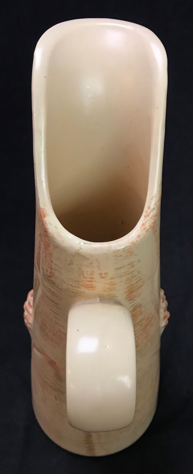 Tall #87 Ewer Pitcher Matte Finish Pinecone Motif Beige and Brown Woodsy Cabin Decor ref 21070 Vintage Hull U.S.A