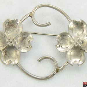 Vintage Sterling Silver .925 Stuart Nye Double Dogwood Flower Pin Brooch 2 1/8&quot;