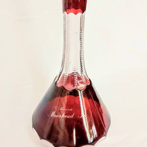 Moorhead Iowa Souvenir Ruby Red Decanter Vase Zipper Pattern Glass Vintage Early American Pressed EAPG