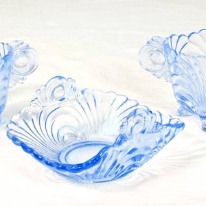 Vintage 3 Pc Moonlight Blue Cambridge Caprice Mini Creamer & Sugar Bowl Glass Crimped Basket Dish