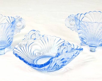 Vintage 3-teilige Mondscheinblau Camebit Caprice Mini-Milchkännchen & Zuckerschüssel