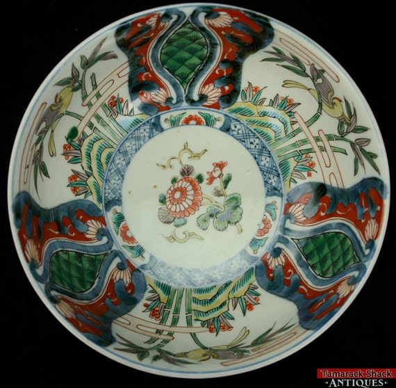 アンティーク 手描き 19 世紀 多色 東洋 中国 7 3/8 インチ ボウル 鳥