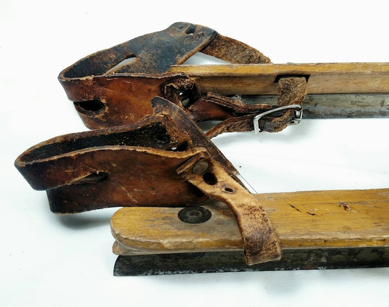 Antique 1900s Primitive Wooden Ice Skates Signed N.S.A Akkrum Etsy