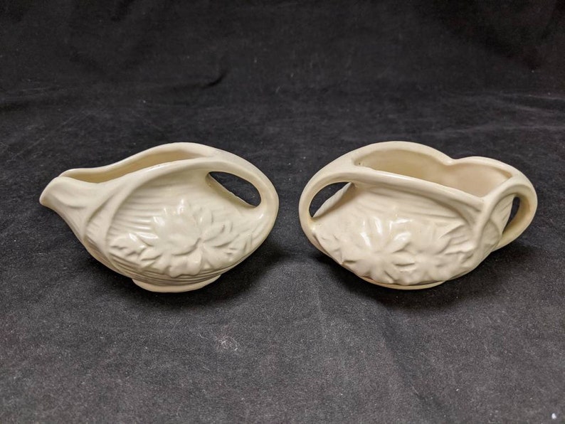 Vintage 1940s McCoy Pottery Floral Teapot Cream /& Open Sugar Set Matte White 21477