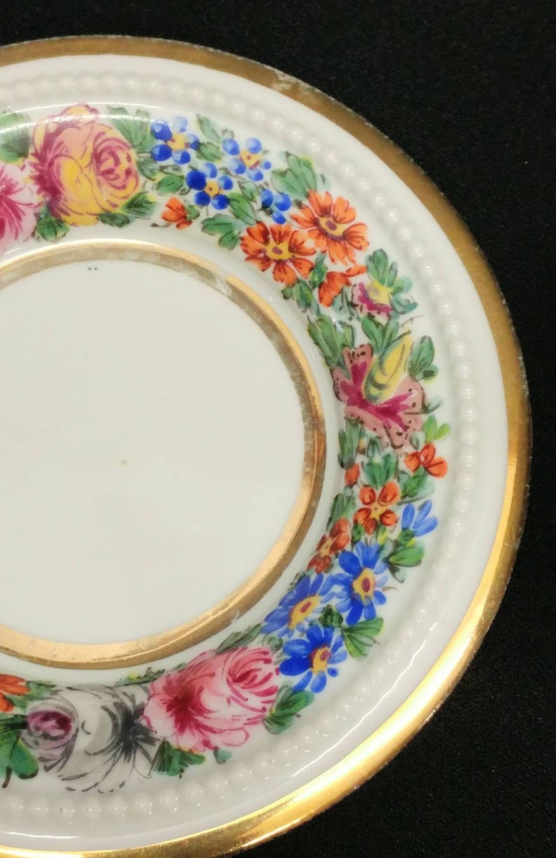 19th Century French Sevres Hand Painted Large Cabinet Cup and Saucer Floral Gold Gilt Pattern Crossed L S Mark France 18903