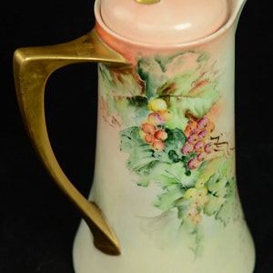 ZS & Co Bavaria Zeh Scherzer Handpainted Grapes Gilded Signed Chocolate Pot