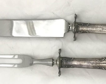 Victorian Stainless Fork and Knife Carving Set | Ornate Weighted Sterling Handles | 13.8 oz. Total Wt. | No Monogram