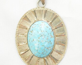 Vintage EMF Taxco Sterling Silver Starburst Framed Larimar Necklace Pendant