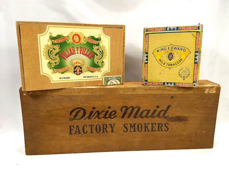 Vintage Lot of 3 General Store Display Cigar Boxes 2 Wooden 1 Cardboard image 1