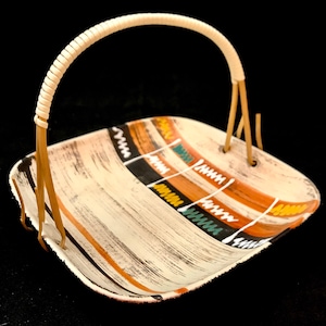 VTG Mid-Century Ceramic West German Wicker Handled Tray | Hand Painted Earth Tones