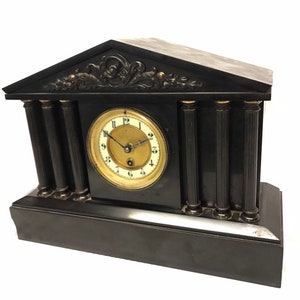 Antique Slate Mantle Clock, Craftsman Signed & Running