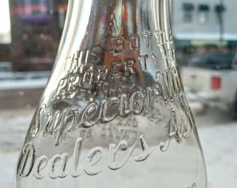 Vintage Superior Milk Dealer's Association Duraglas Round Quart Milk Bottle Superior Wis BB 48 Very Clean Nice