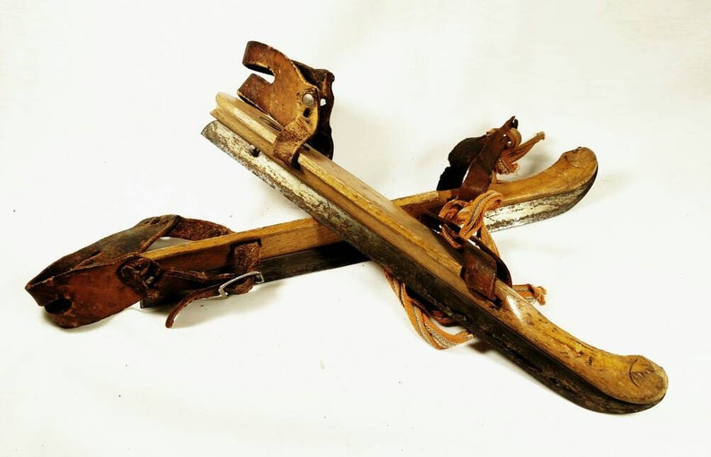 Antique 1900s Primitive Wooden Ice Skates Signed N.S.A Akkrum Etsy