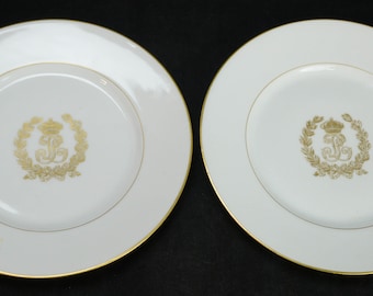 2 Pc. 9 1/8" King Louis Philippe Chateau Des Tuilerie's Sevres Gold LP Crested Dinner Plates