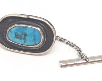 Vintage Turquoise and Silver Tie Tack | Unmarked Sterling | Southwestern | 5.9 Grams | Suit and Tie