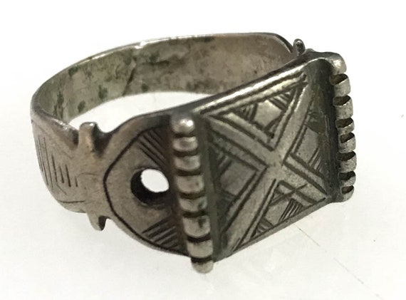 Antique Moroccan Nickel Statement Ring | Size 10.… - image 1