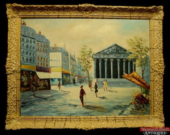 Original Vintage Martino Oil Painting Concorde Square La Madeleine Paris Ref