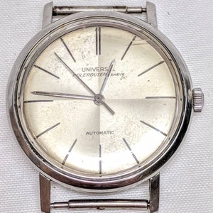 1960 Universal Polerouter Automatic Geneve Microtor Wristwatch Sets Runs Original Crown 28J  Case Acier Inoxydable 20375-4 218-9