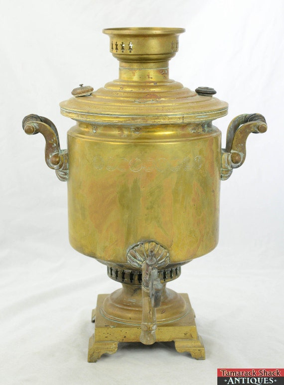 Antique Large Russian Brass 18 3/8 Samovar Maker Stamp Coffee Tea Dispenser  -  Sweden