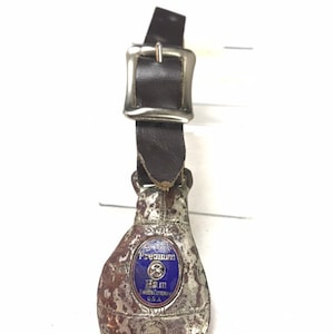 1920&#39;s Rare Swift Premium Ham Watch Fob Blue Enamel Metal Medal Newer Leather Strap Advertising