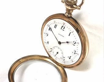 1905 E. Howard 16s 17j Series 4 Pocket Watch Movement Original 25 Year GF RR Case Checkerboard Damaskeening Case Runs Keeps Close Time