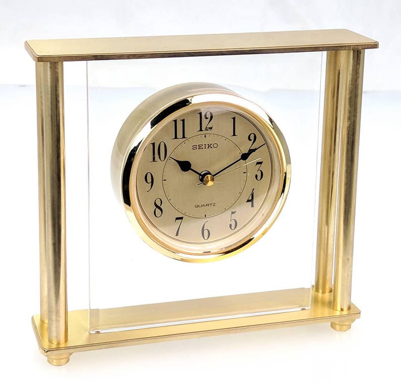 Seiko Quartz 3 Floating Dial 5.5 Brass Pillar Desk Table or Mantle Clock PN QXG702GC 152486