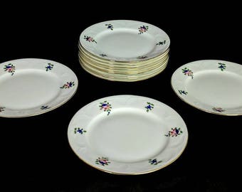 12 VTG Bristol Adderleys Ltd. Angleterre assiettes à dîner florales peintes à la main bords dorés 05334