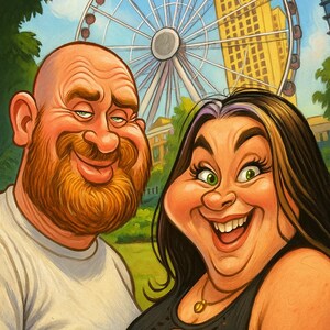 Custom Caricature from Photo – Funny Digital Portrait for Gifts, Couples, Families, Pets – Cartoon Drawing Download
