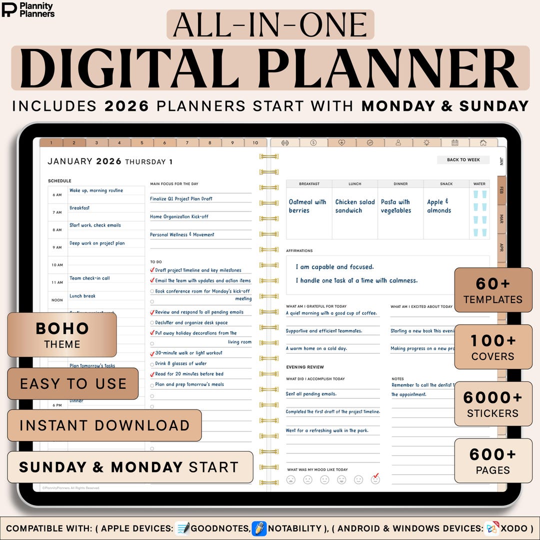 Visual Reference: All In One Digital Planner 2026 Hyperlinked Planner Digital Journal