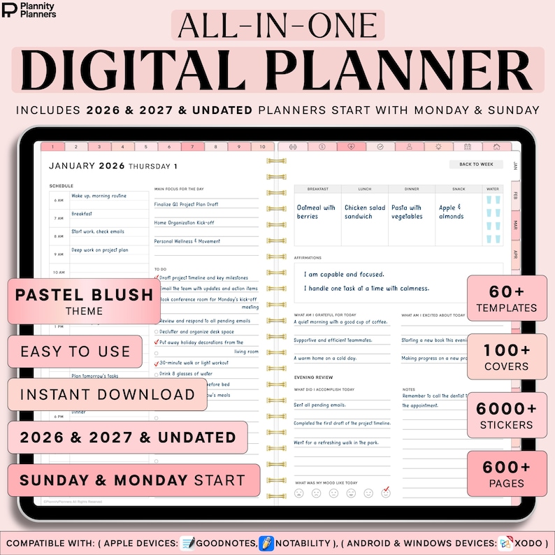 All in One 2026 Digital Planner Hyperlinked Planner for Goodnotes ...