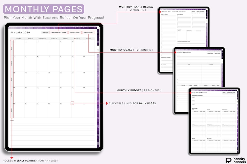 All in One Digital Planner 2026 2027 Undated, Hyperlink Digital Planner ...