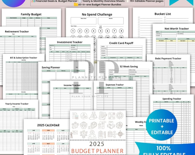 2025 Budget Planner PDF Editable + Printable | Monthly Weekly Finance Tracker | Expense Organizer (Digital Download)
