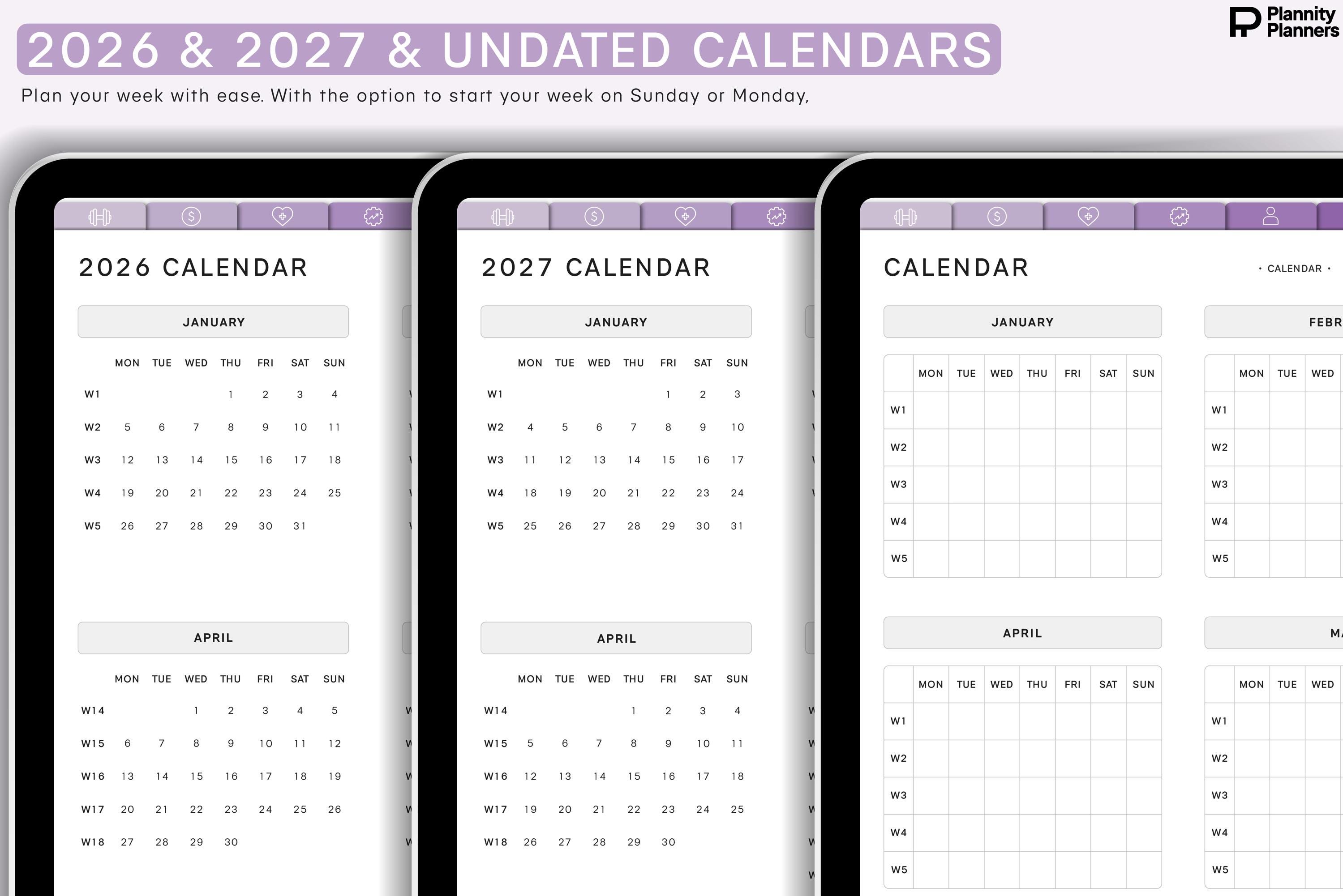 All in One Digital Planner 2026 2027 Undated, Hyperlink Digital Planner ...