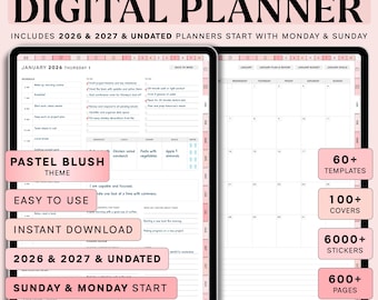 2026 2027 All-in-One Digital Planner, Digital Planner, 2026 Journal Planner Bundle, Digital Goodnotes Template, Weekly Daily Planner