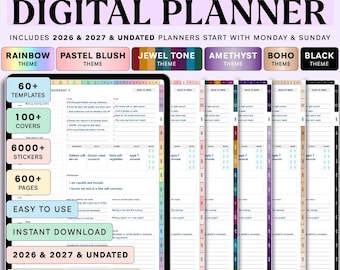 2026 2027 All in One Digital Planner Bundle, Digital Planner, 2026 Journal Planner Bundle, Digital Goodnotes Template, Weekly Daily Planner