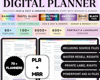 PLR MRR Digital Planner 2026-2027 Undated, Resell & Rebrand Goodnotes Notability iPad Template