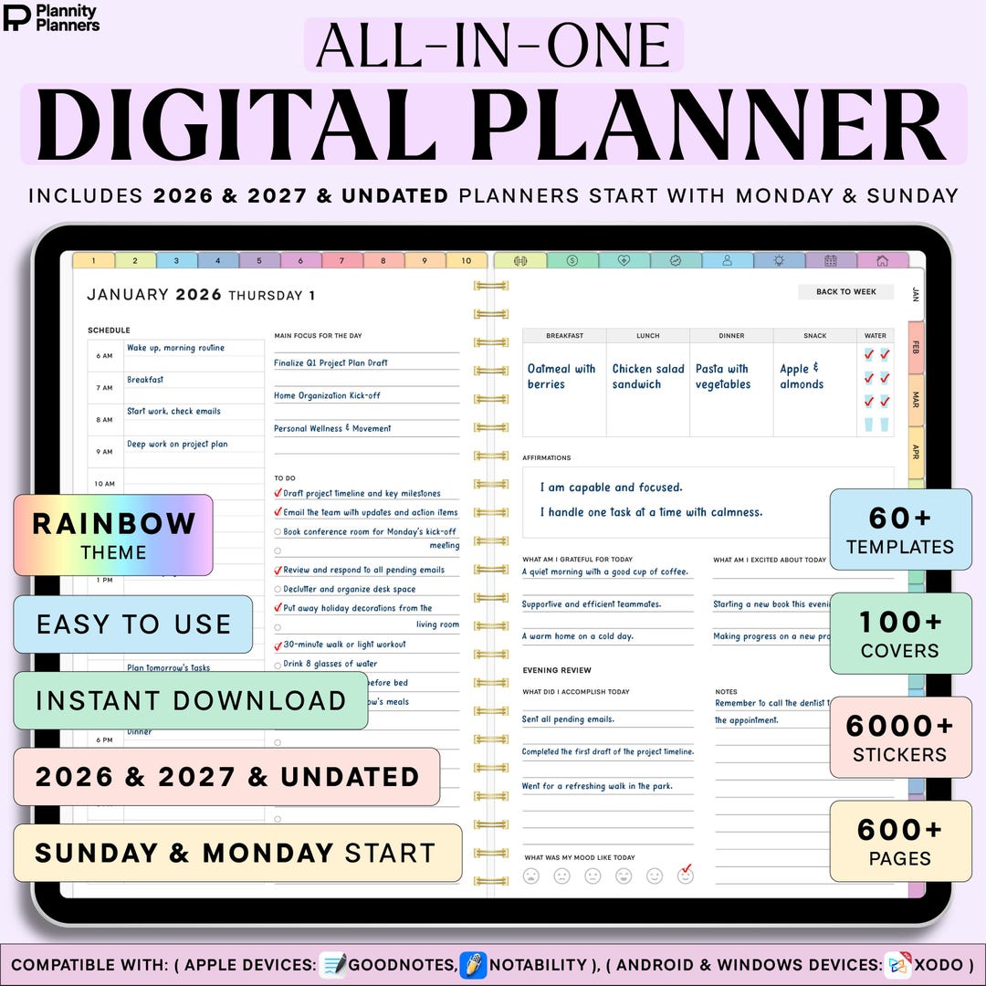 2026 2027 All in One Digital Planner, Digital Journal, Hyperlinked ...