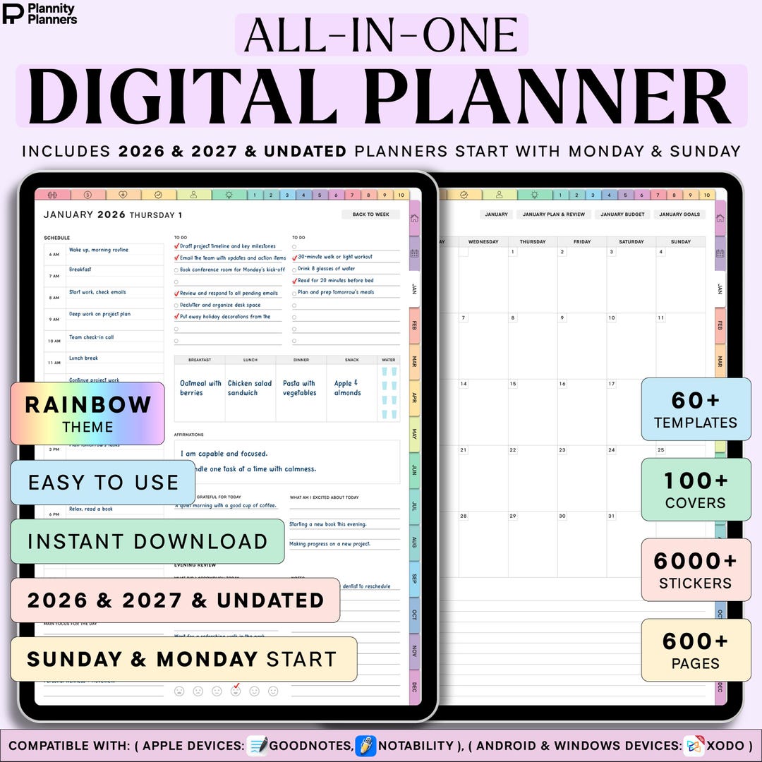 All in One Digital Planner 2026 2027 2028 Digital Planner Digital ...