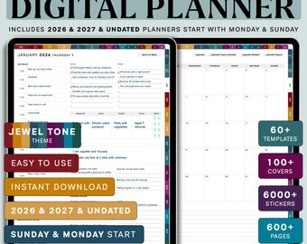 Digital Planner 2026 2027 Undated hyperlinked planner All in One Digital Planner Digital Goodnotes Template Weekly Daily Planner Notability