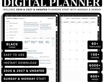 Portrait Digital Planner 2026 2027 & Undated, Goodnotes Planner, Daily Planner, Weekly Planner, Notability Planner, iPad Planner