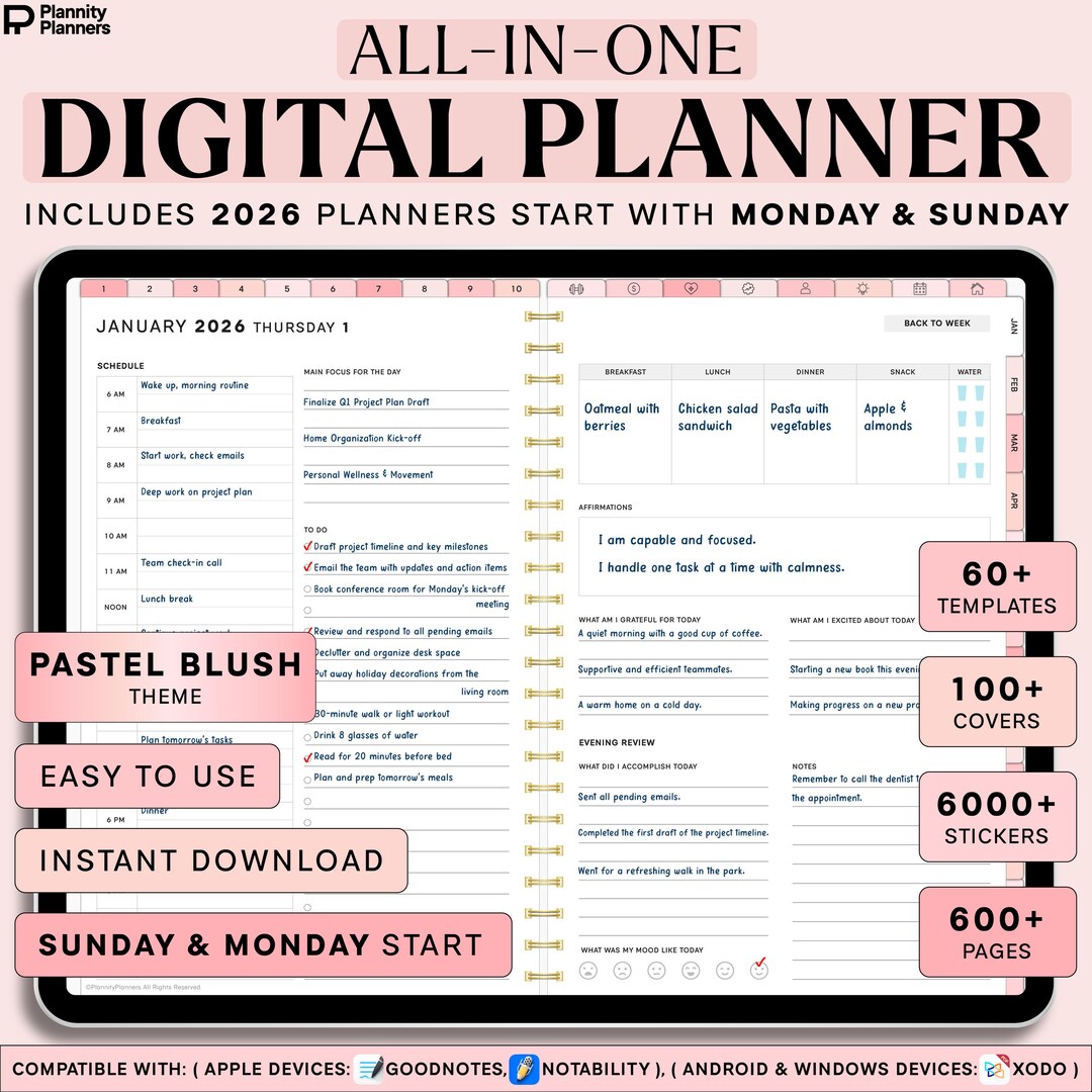 All in One Digital Planner 2026 Hyperlinked Planner Digital Journal ...