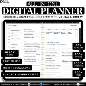 Undated Digital Planner PDF: Hyperlinked Weekly & Daily Planner for GoodNotes, Notability, Xodo + 6000+ Stickers