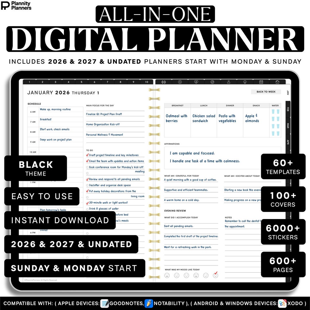 All in One Digital Planner 2026 2027, Hyperlink Digital Planner, Daily ...